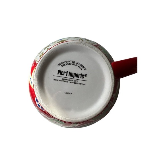 PIER 1 IMPORTS Jumbo Footed Cup Mug 16 fl oz Dolomite Handpainted Raised - Picture 5 of 5